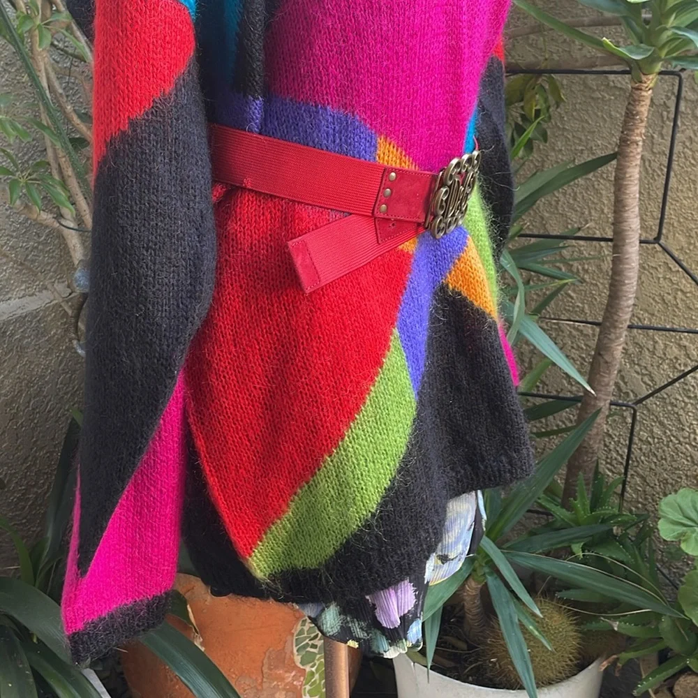 Vintage bright red Dolce & Gabbana stretchy wide belt with large unique buckle